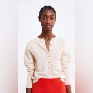 BRAND NEW Light Pink Textured Zara Cardigan with Rhinestones - size S
